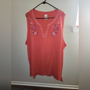 Women's Coral Embroidered Sleeveless Top